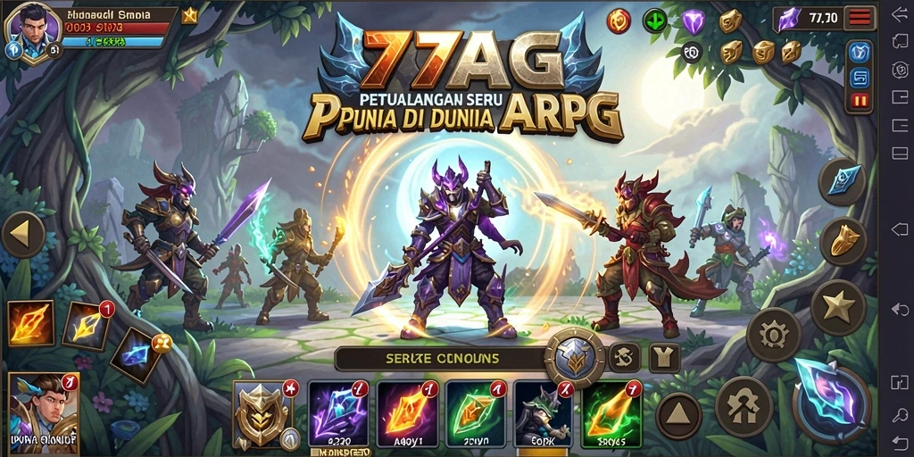 Screenshot utama <strong>77AG</strong> menampilkan aksi petualangan ARPG yang mendebarkan.