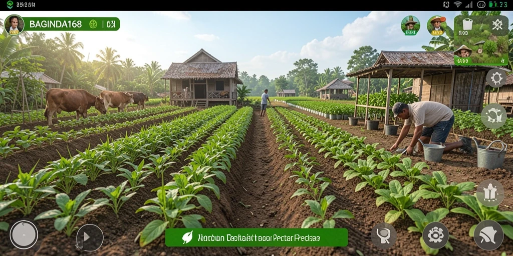 Tampilan gameplay menarik dari BAGINDA168 yang menampilkan kebun yang indah.