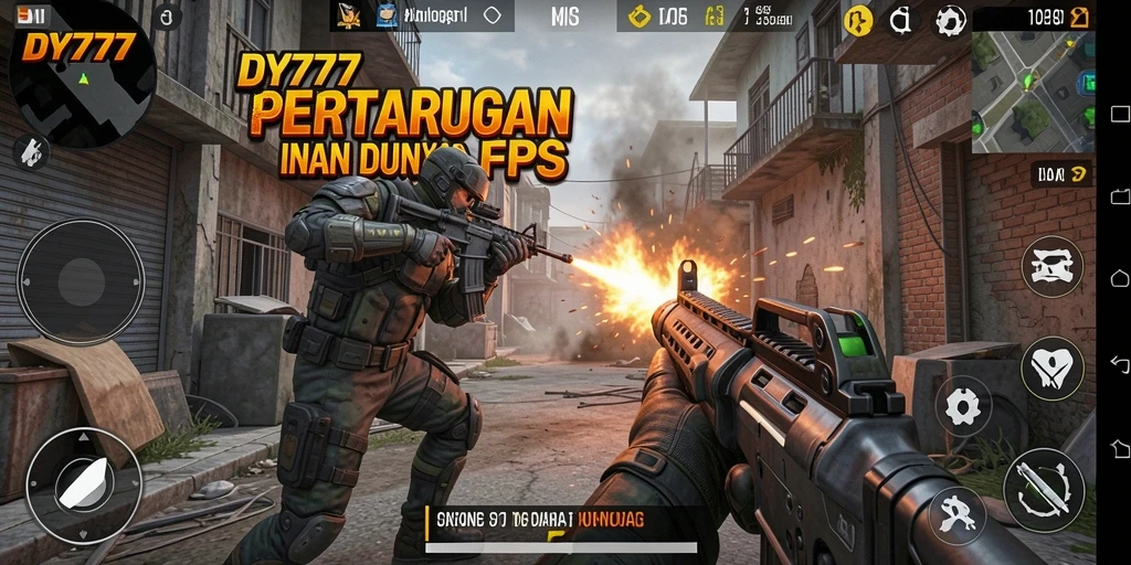 Tangkapan layar menunjukkan aksi intens permainan DY777 dalam mode FPS.