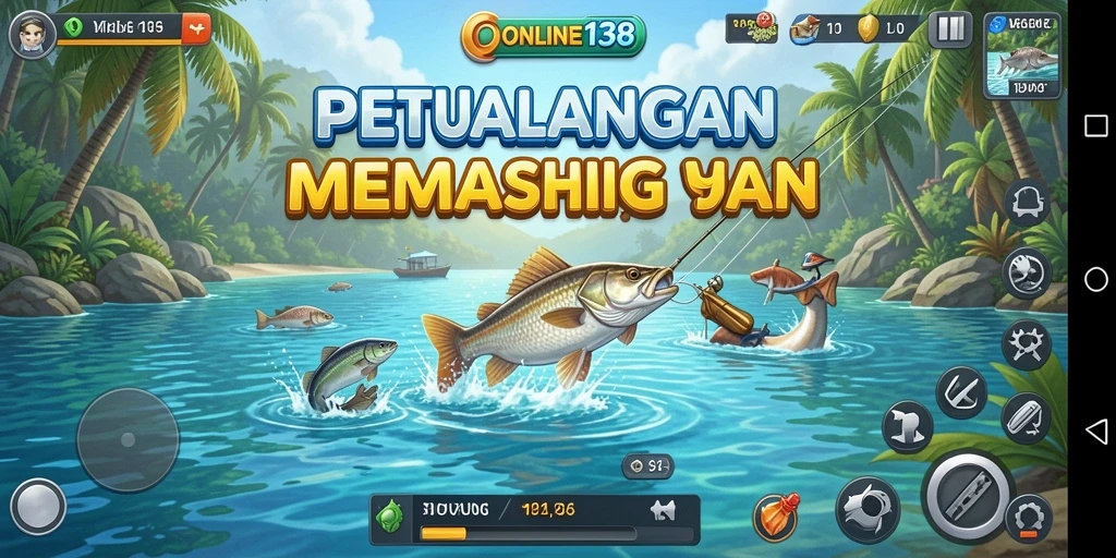 Gameplay ONLINE138 menampilkan aksi seru memancing di laut.