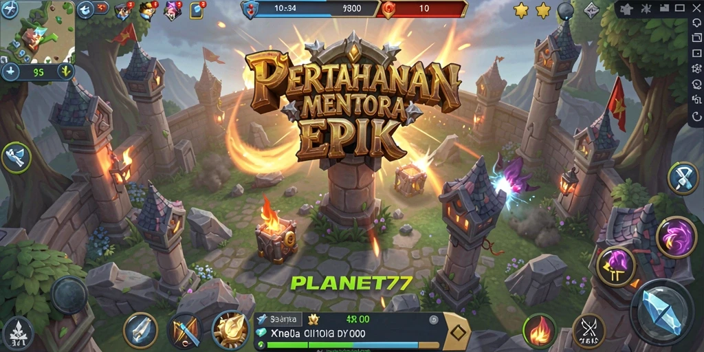 Tampilan menarik dari gameplay Tower Defense PLANET77.