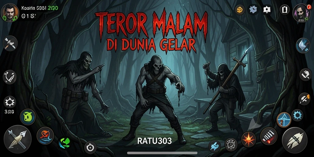 Tampilan gameplay menegangkan dari RATU303 dengan suasana kegelapan yang mencekam.