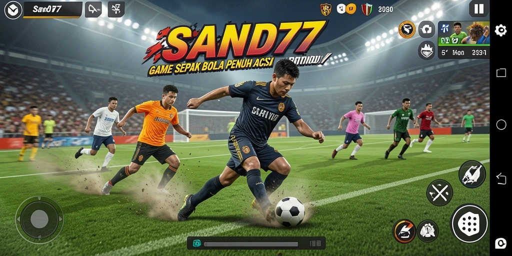Tampilan menarik dari gameplay sepak bola SAND77 yang mendebarkan.