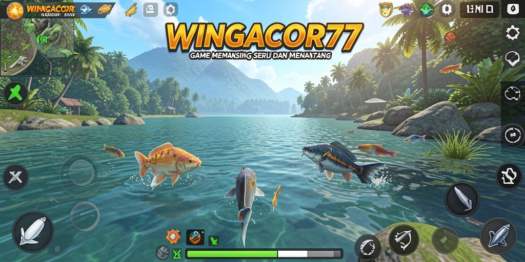 Screenshot utama WINGACOR77 menampilkan gameplay memancing yang menantang.